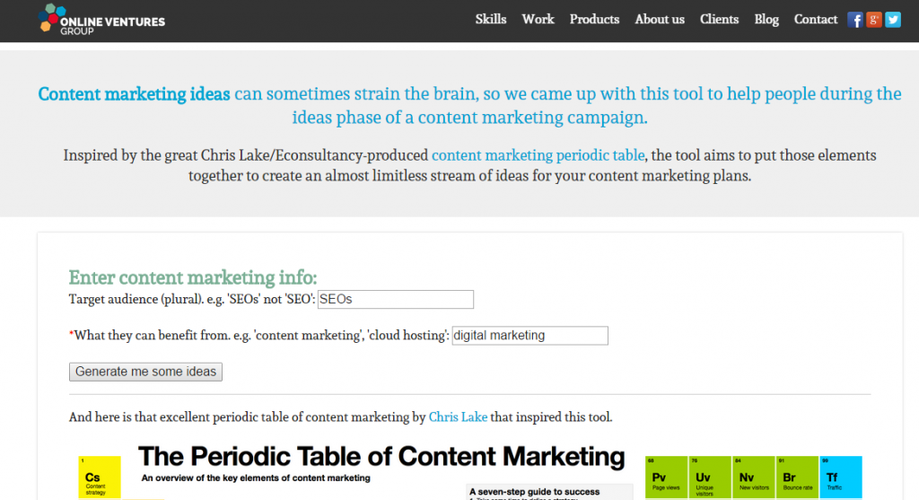 Online Ventures group generador de ideas